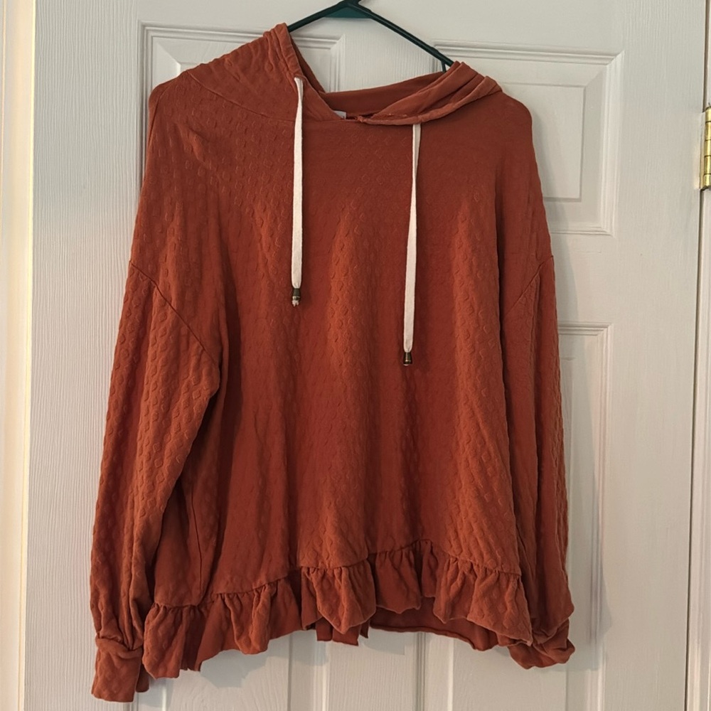 Hooded Sweater with Texture and Frills